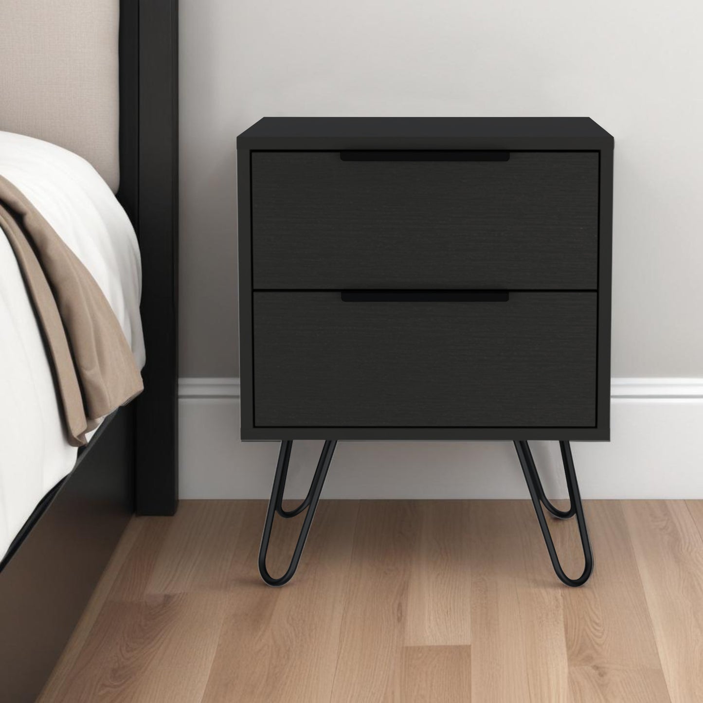 Black Two Drawer Faux Wood Nightstand By Homeroots | Nightstands | Modishstore - 1