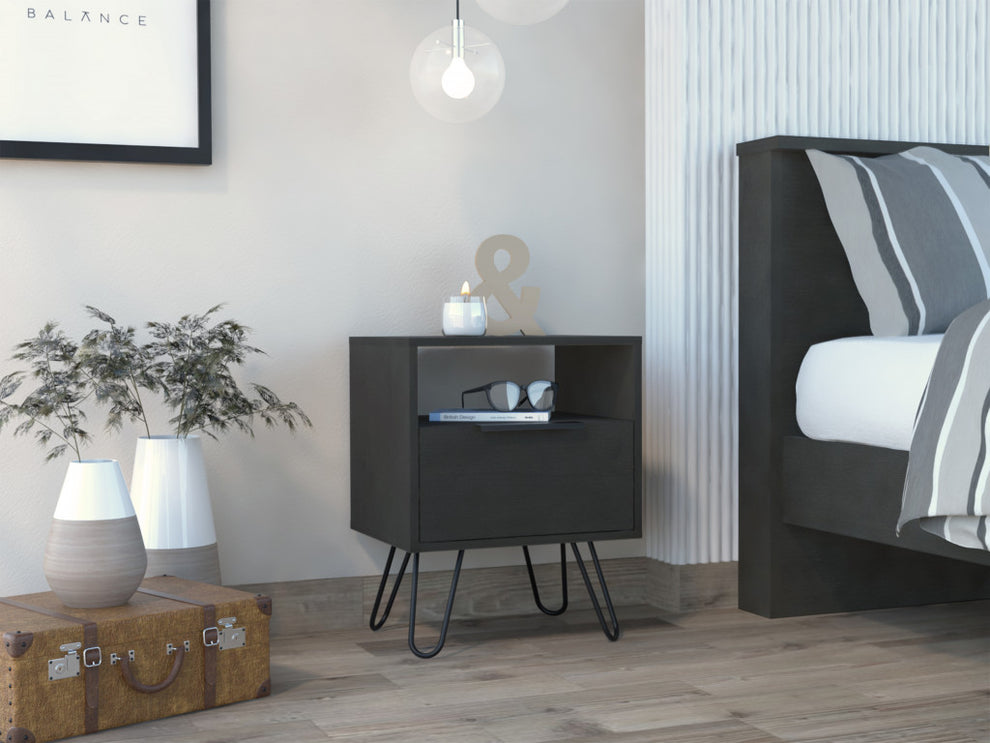 Black Faux Wood Nightstand With Storage By Homeroots | Nightstands | Modishstore - 5