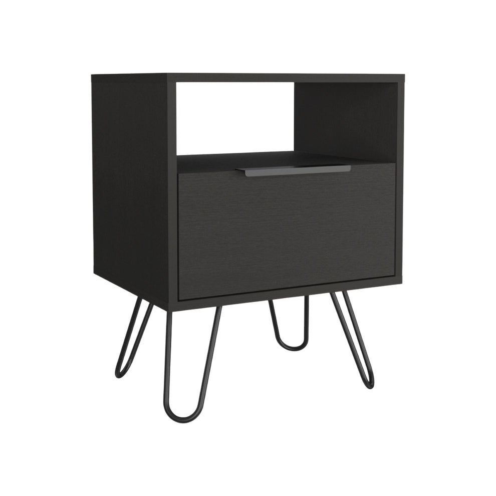 Black Faux Wood Nightstand With Storage By Homeroots | Nightstands | Modishstore - 2
