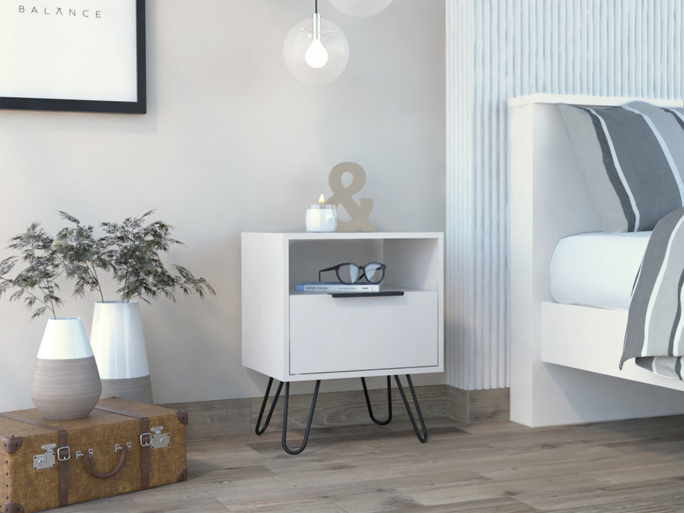 White Faux Wood Nightstand With Storage By Homeroots | Nightstands | Modishstore - 4