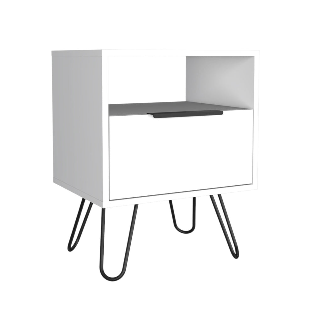 White Faux Wood Nightstand With Storage By Homeroots | Nightstands | Modishstore - 2