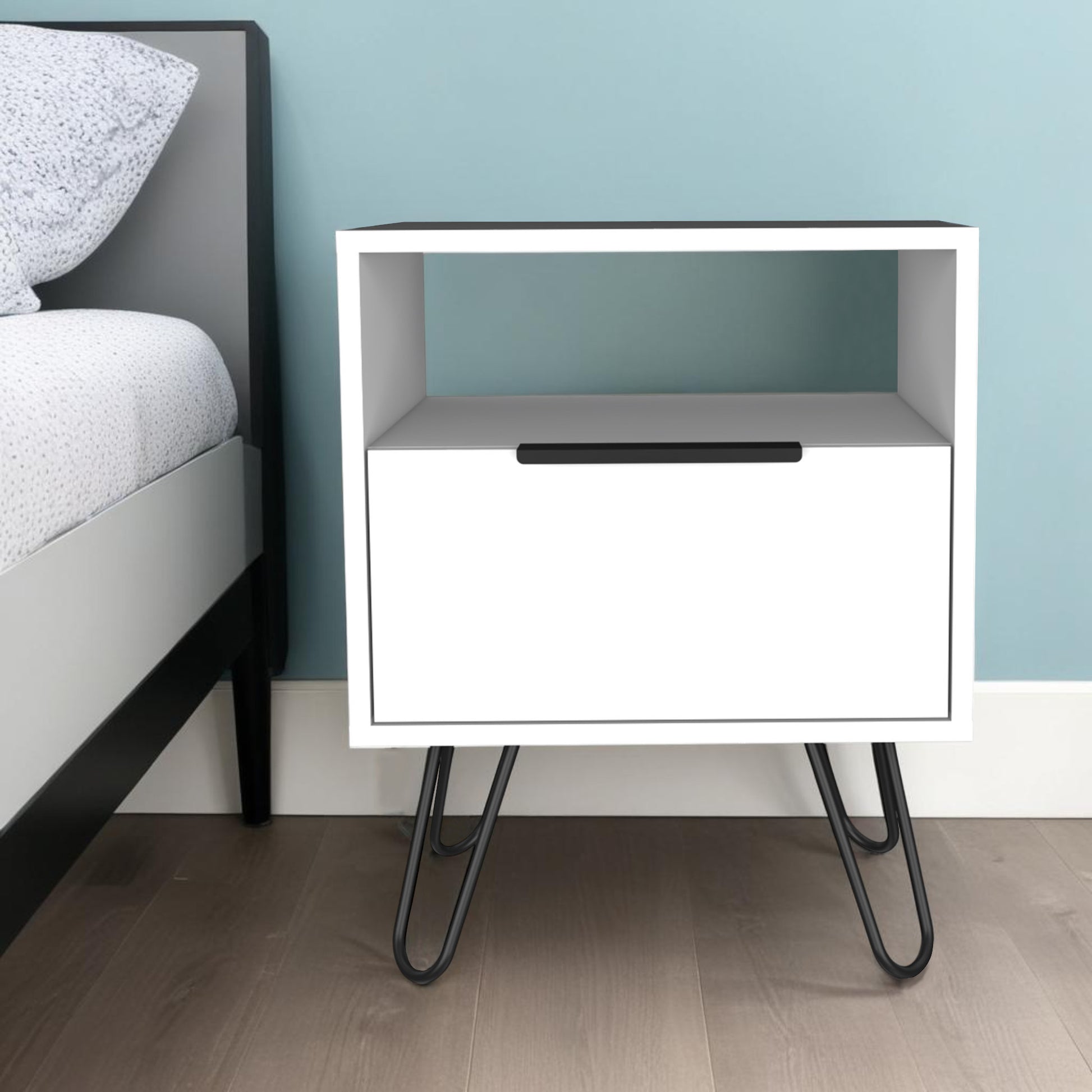 White Faux Wood Nightstand With Storage By Homeroots | Nightstands | Modishstore - 1