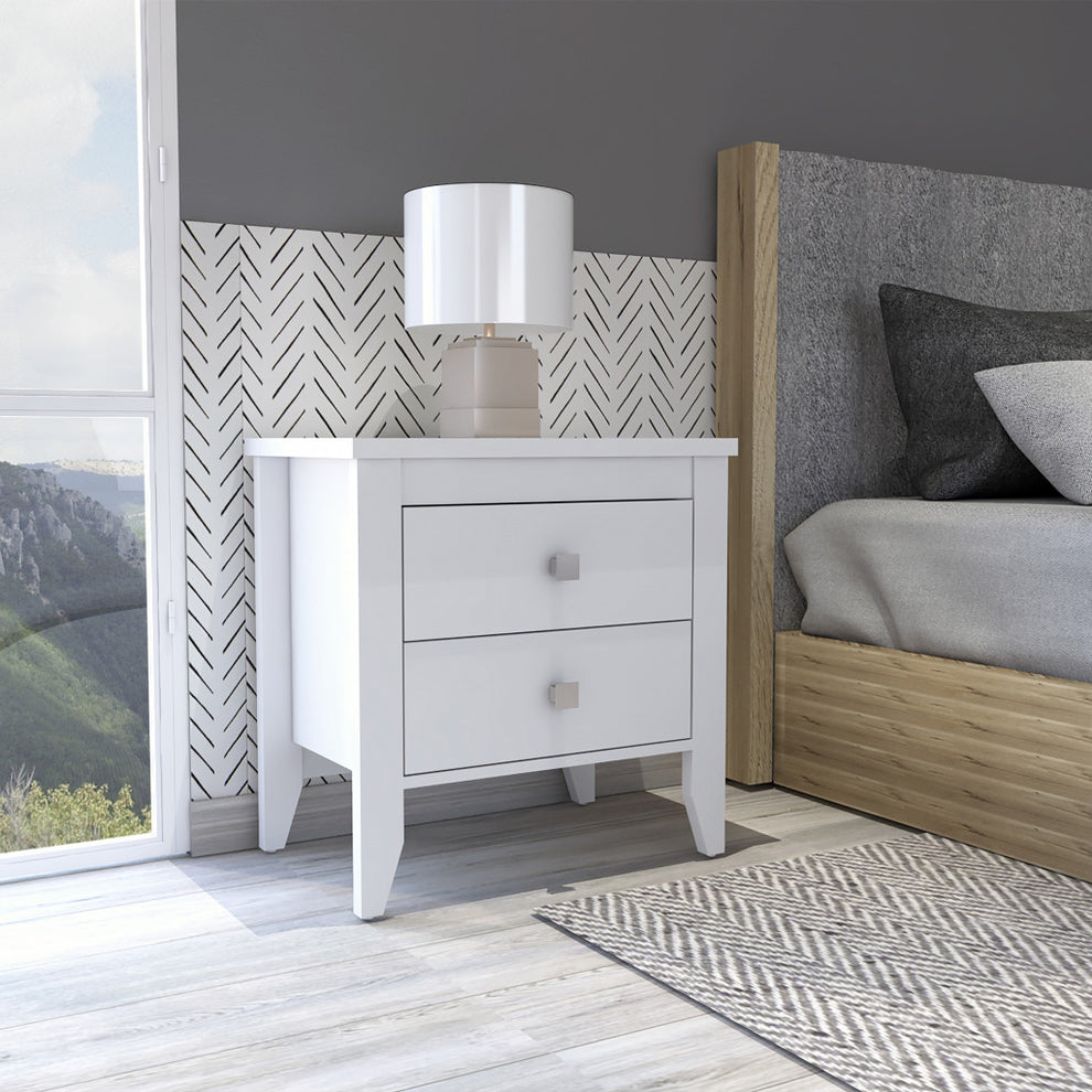 White Two Drawer Faux Wood Nightstand By Homeroots | Nightstands | Modishstore - 8
