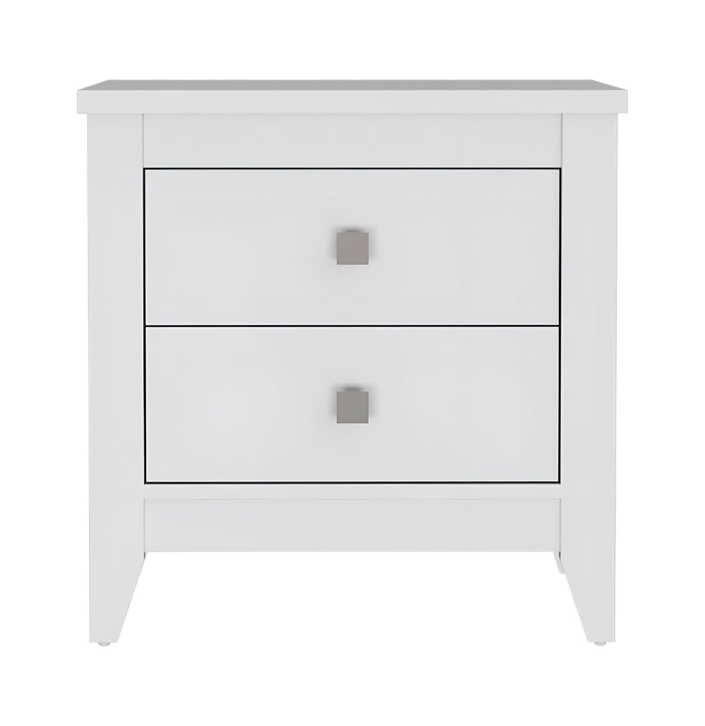 White Two Drawer Faux Wood Nightstand By Homeroots | Nightstands | Modishstore - 4