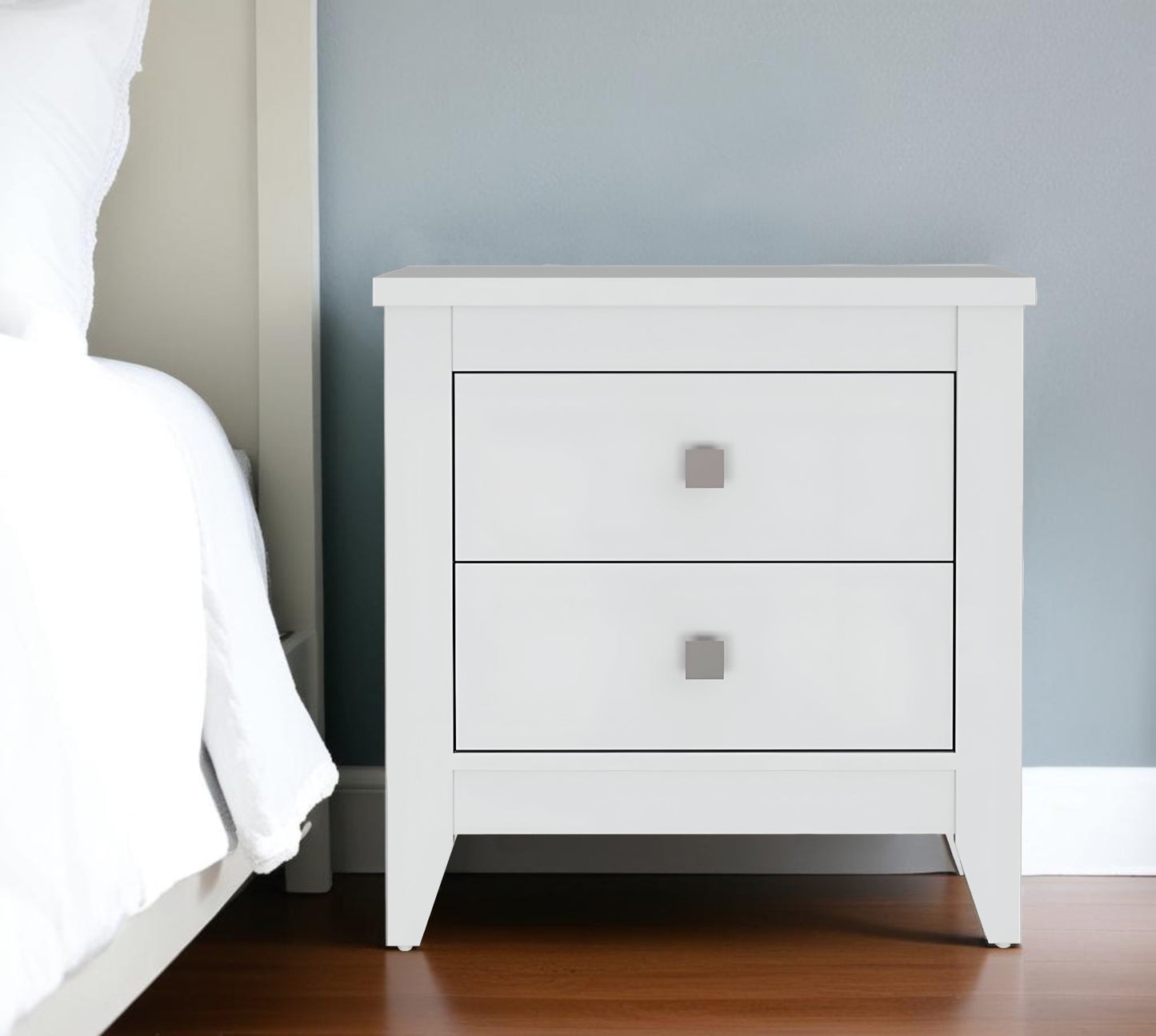White Two Drawer Faux Wood Nightstand By Homeroots | Nightstands | Modishstore - 1