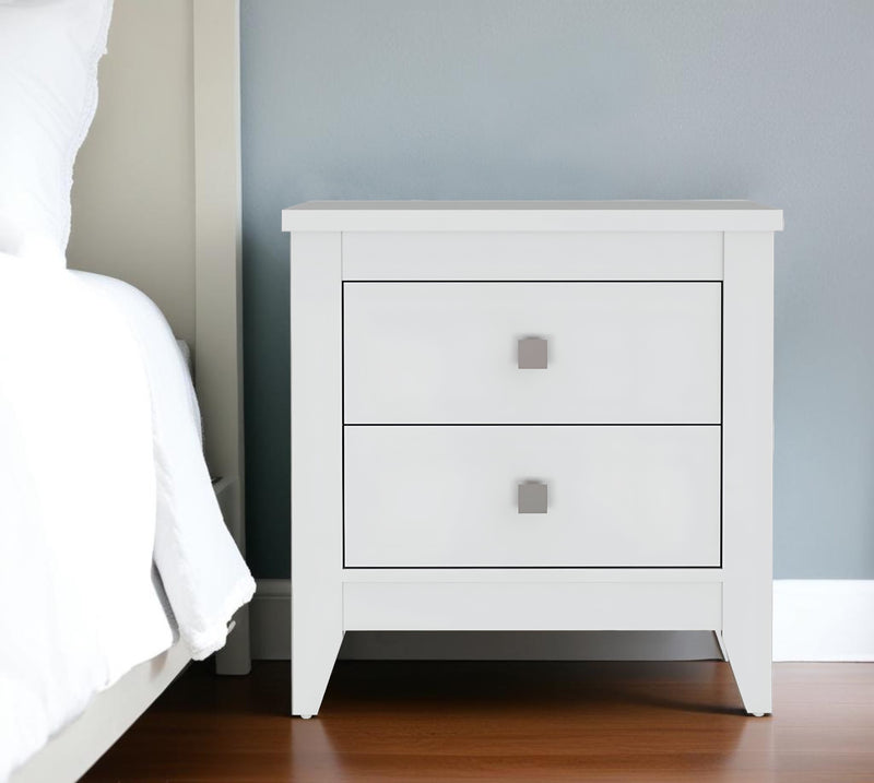 White Two Drawer Faux Wood Nightstand By Homeroots | Nightstands | Modishstore - 1