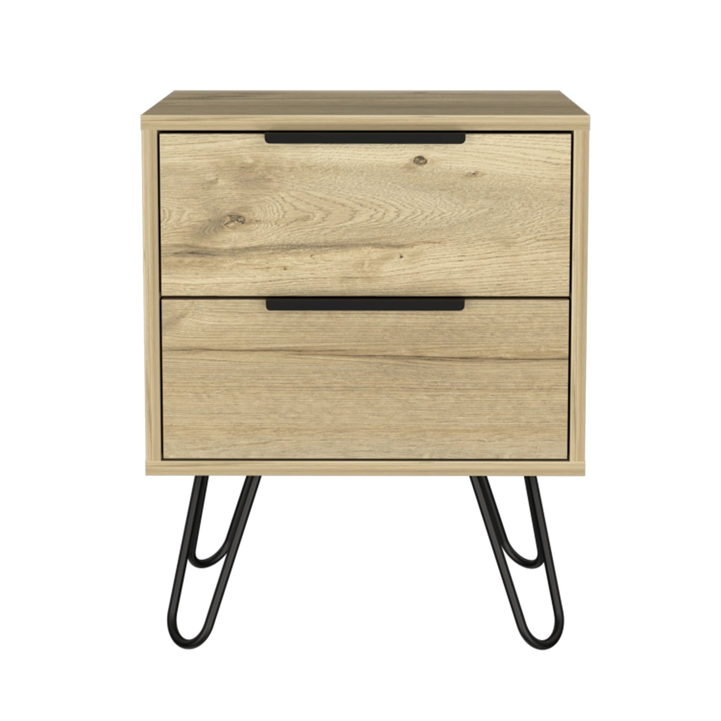 Oak Two Drawer Faux Wood Nightstand By Homeroots | Nightstands | Modishstore - 4