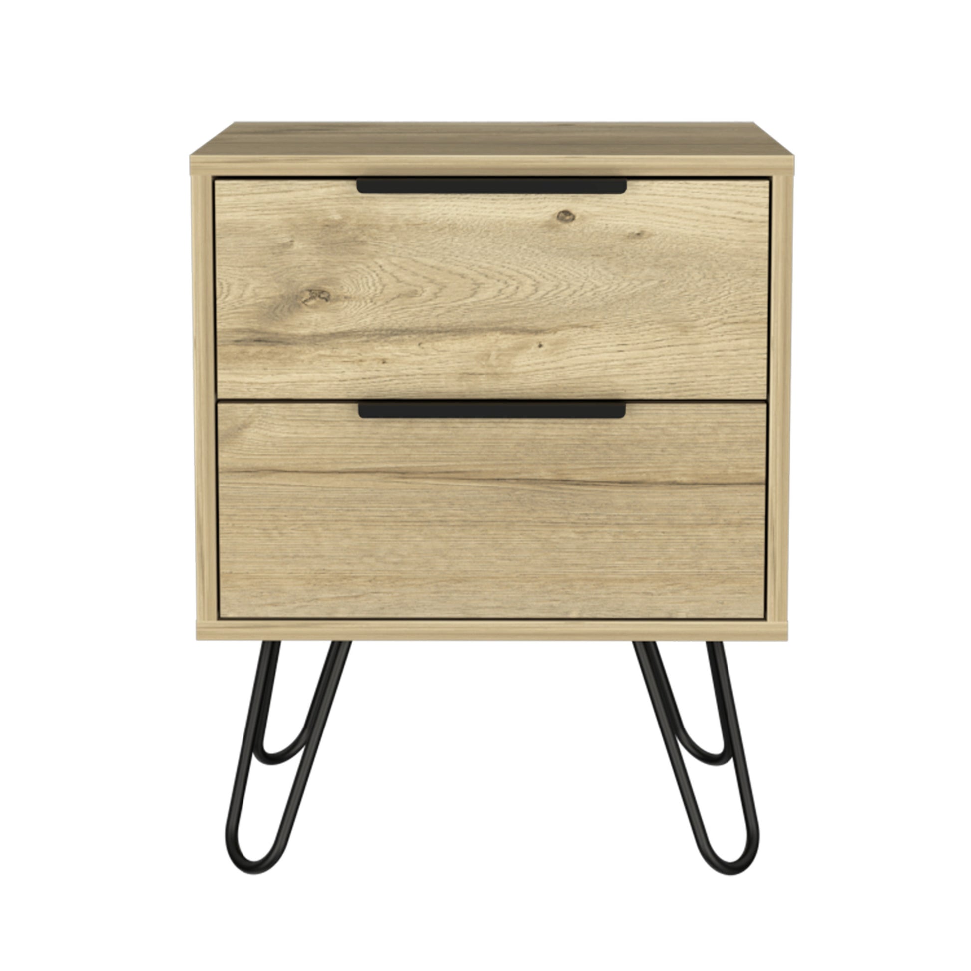 Oak Two Drawer Faux Wood Nightstand By Homeroots | Nightstands | Modishstore - 4