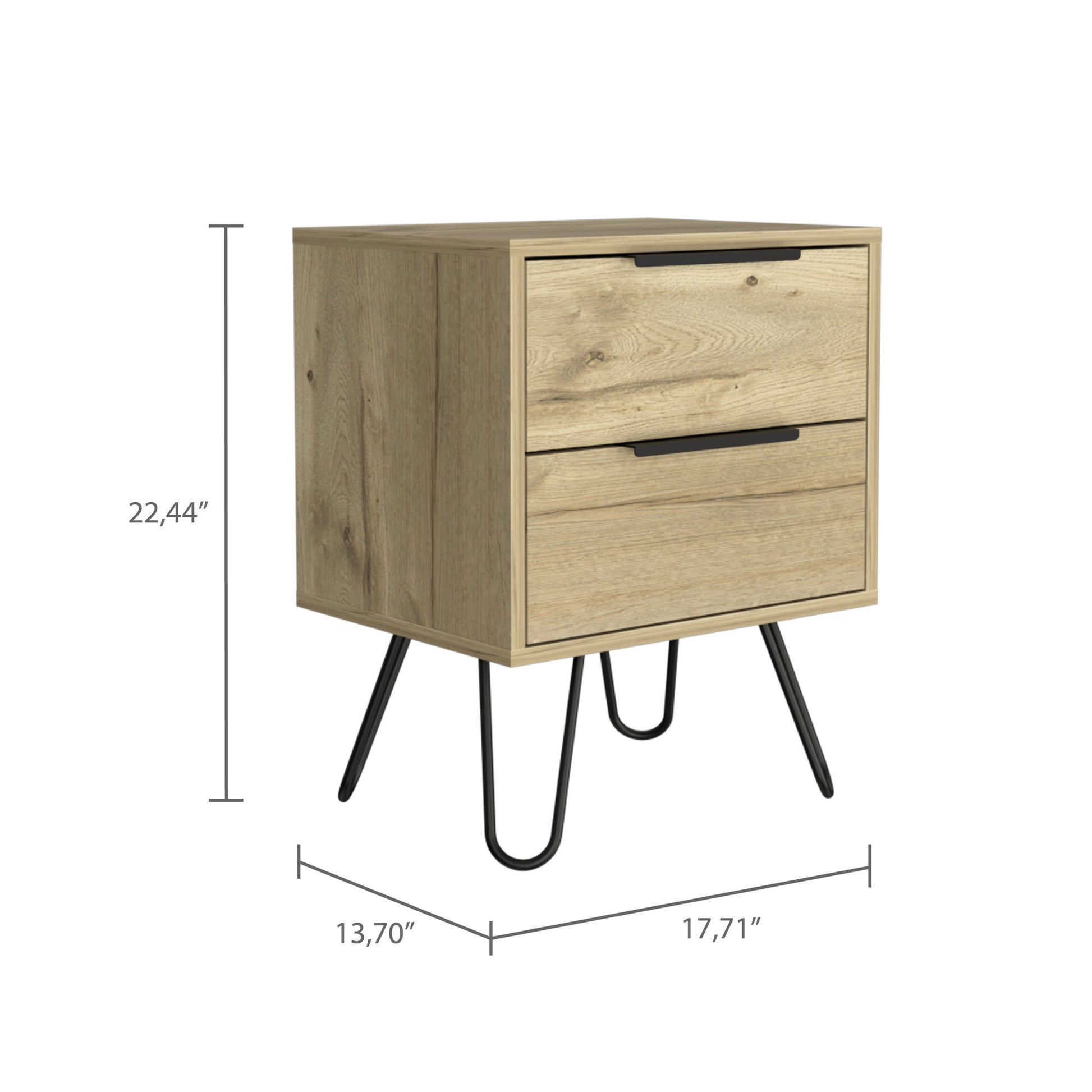 Oak Two Drawer Faux Wood Nightstand By Homeroots | Nightstands | Modishstore - 2