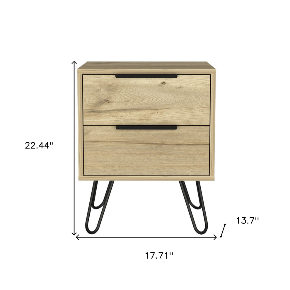 Oak Two Drawer Faux Wood Nightstand By Homeroots | Nightstands | Modishstore - 8