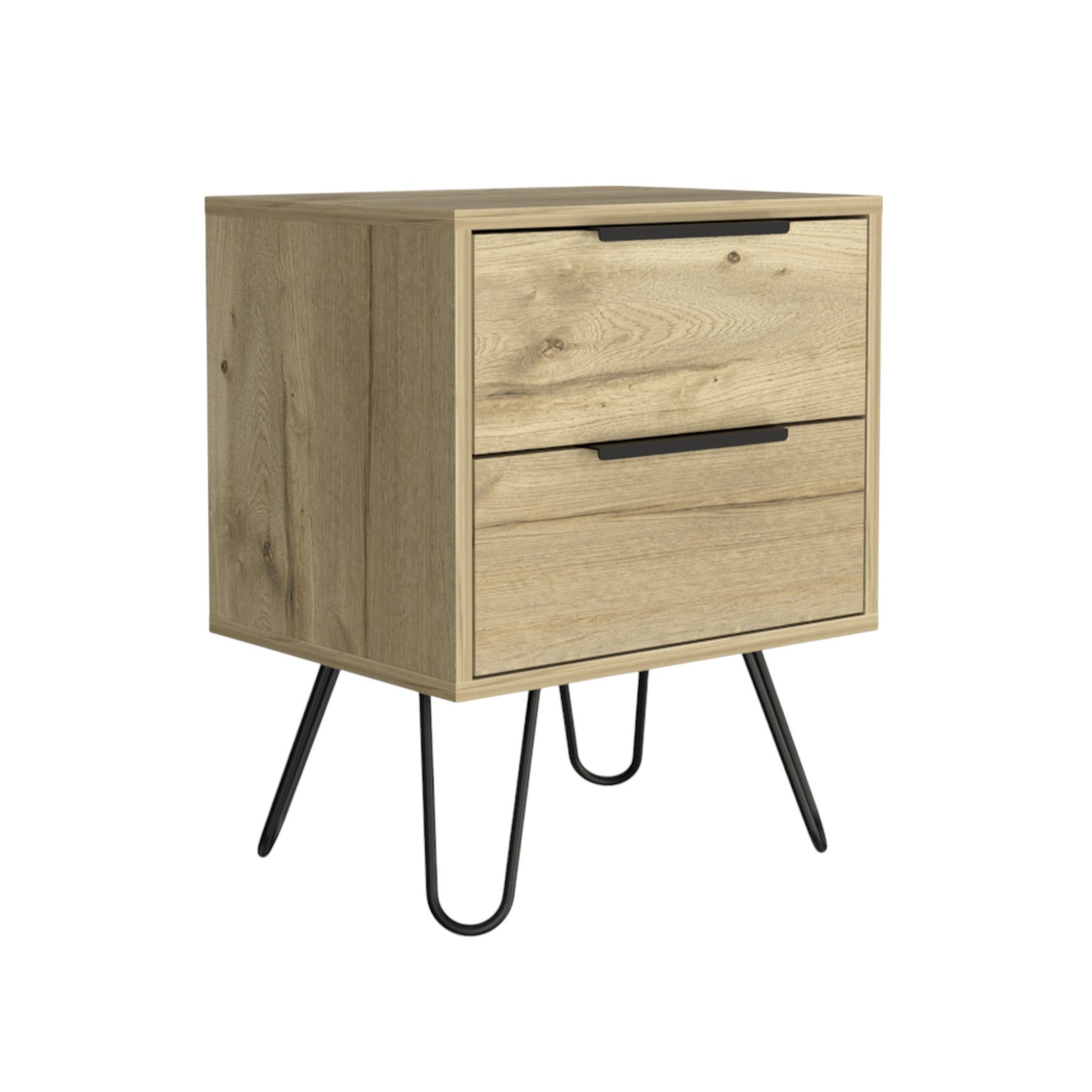 Oak Two Drawer Faux Wood Nightstand By Homeroots | Nightstands | Modishstore - 3