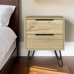 Oak Two Drawer Faux Wood Nightstand By Homeroots
