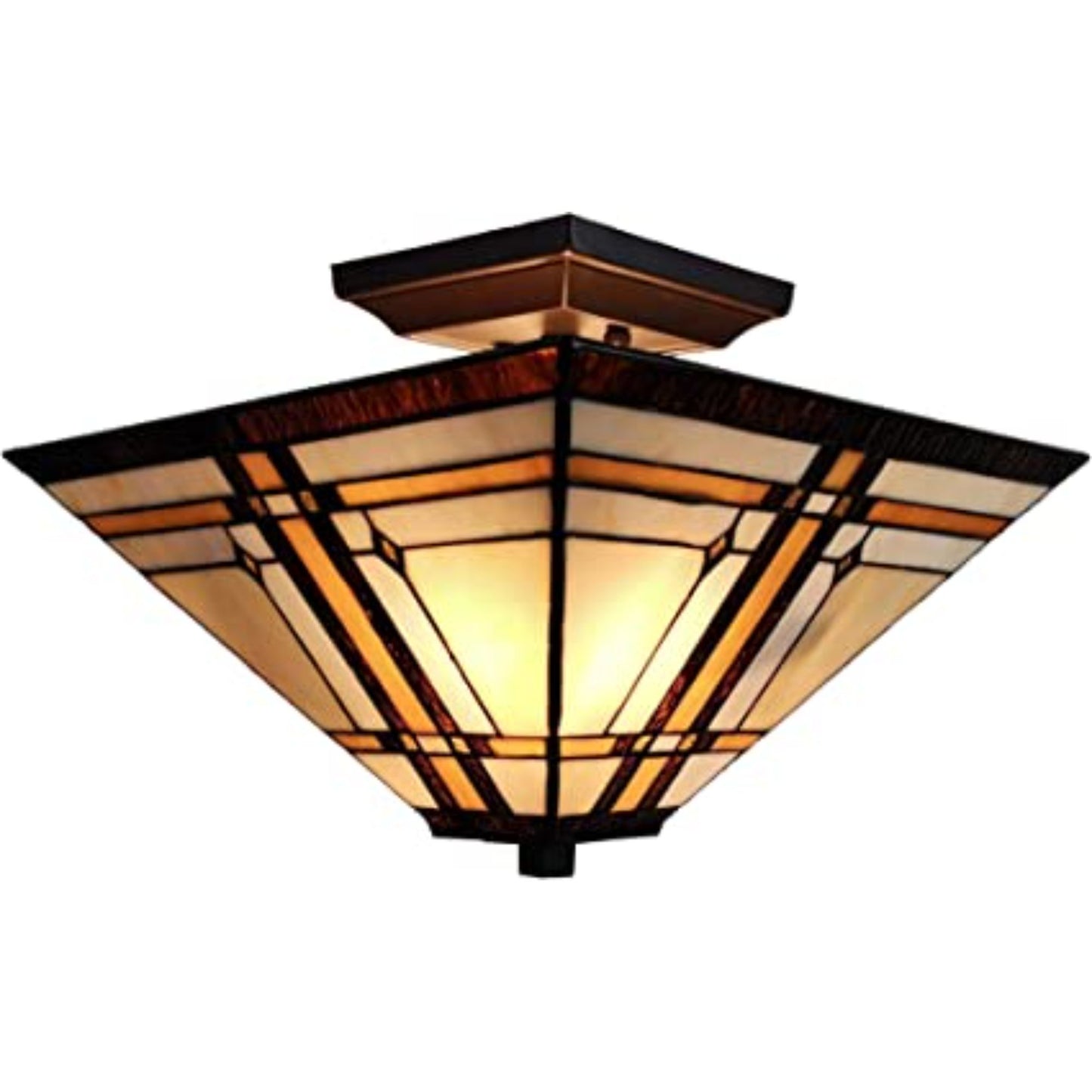 Brown and Amber Tiffany Style Mission Semi Flush Dimmable Ceiling Light By Homeroots | Chandeliers | Modishstore - 1