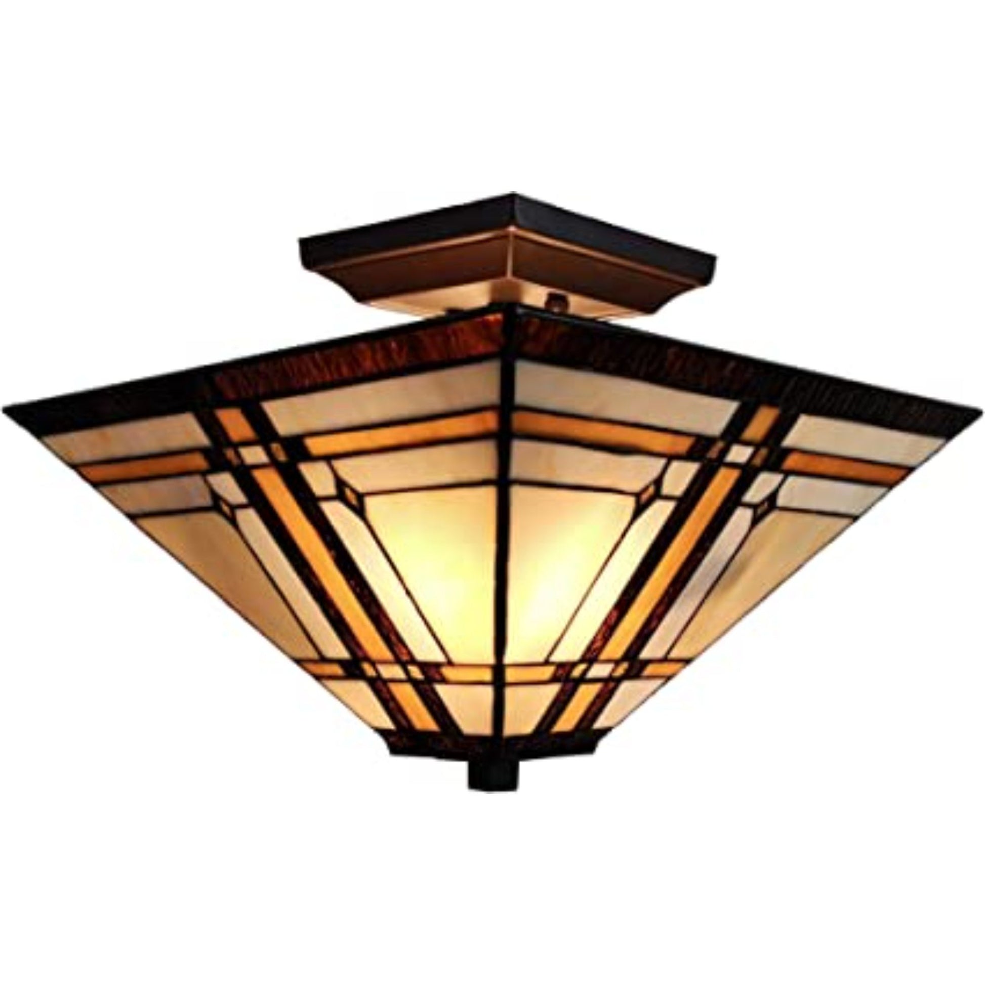 Brown and Amber Tiffany Style Mission Semi Flush Dimmable Ceiling Light By Homeroots | Chandeliers | Modishstore - 1