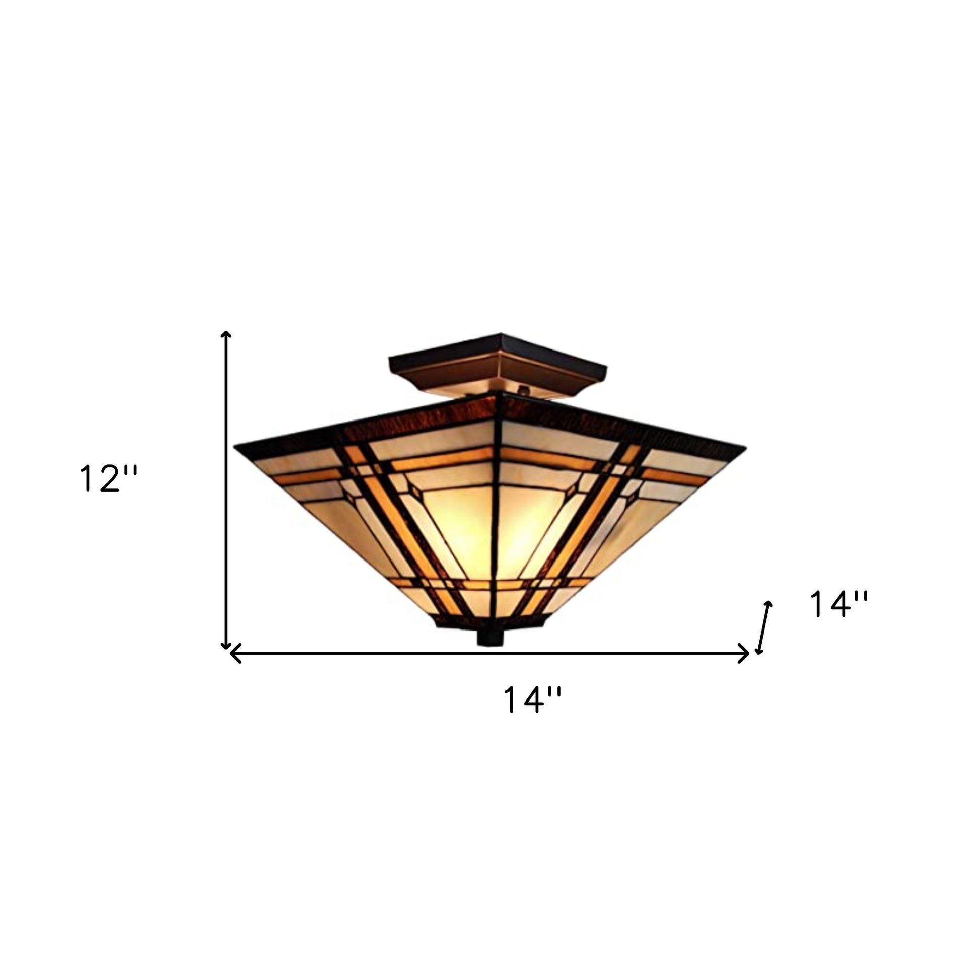 Brown and Amber Tiffany Style Mission Semi Flush Dimmable Ceiling Light By Homeroots | Chandeliers | Modishstore - 5