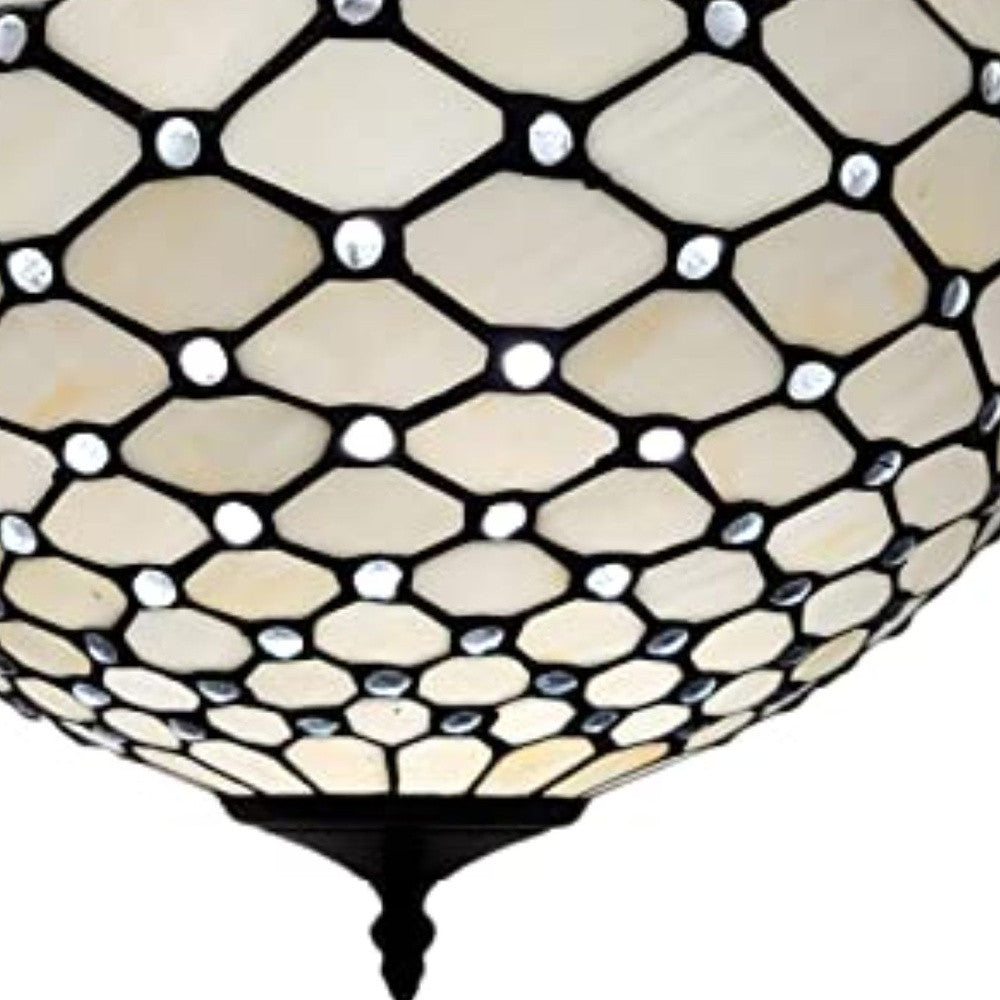 Black and White Tiffany Style Two Light Semi Flush Ceiling Lamp By Homeroots | Chandeliers | Modishstore - 3