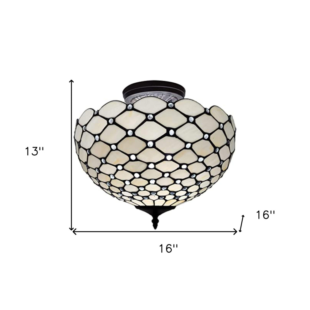 Black and White Tiffany Style Two Light Semi Flush Ceiling Lamp By Homeroots | Chandeliers | Modishstore - 5