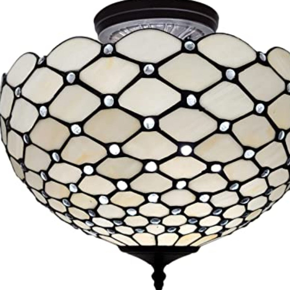 Black and White Tiffany Style Two Light Semi Flush Ceiling Lamp By Homeroots | Chandeliers | Modishstore - 4