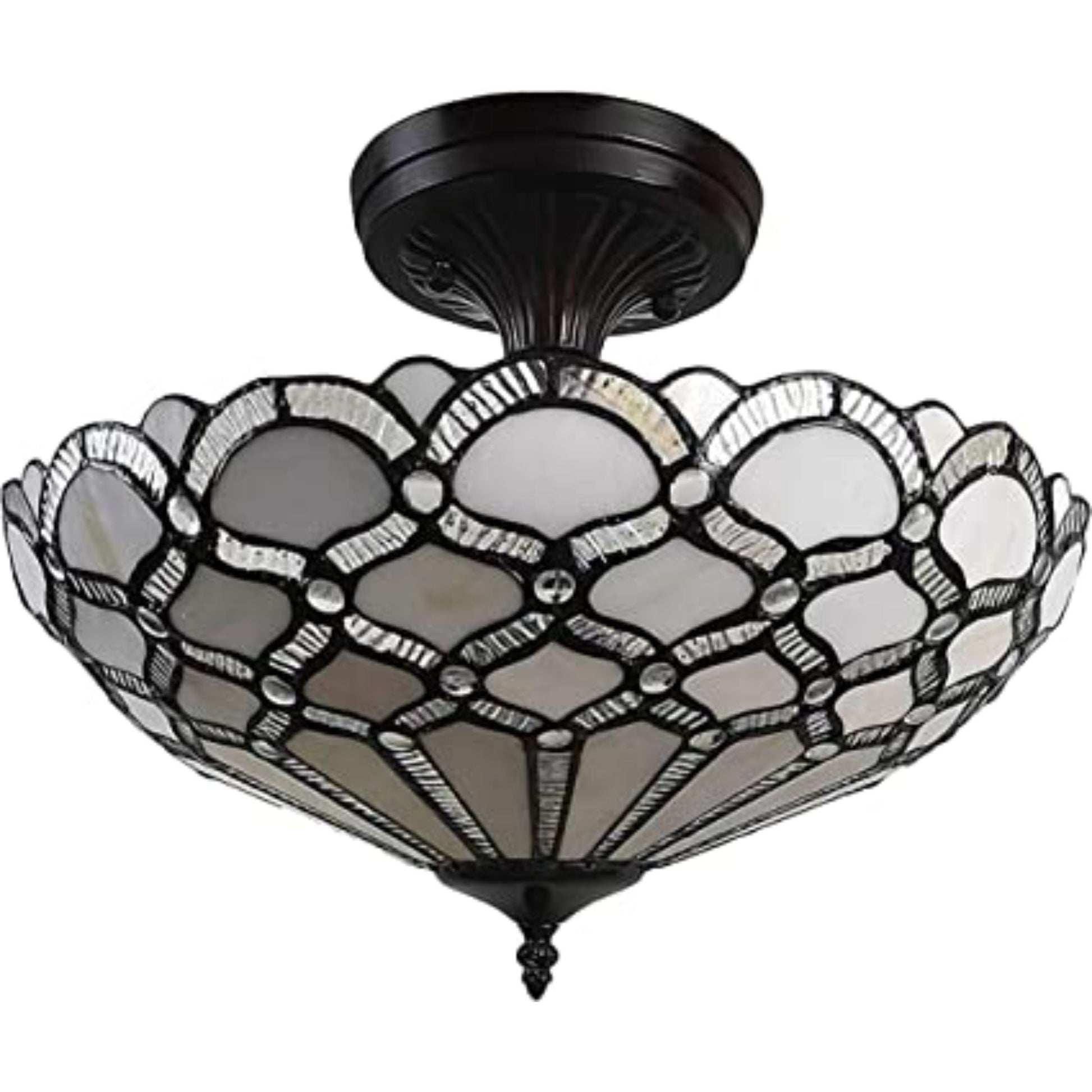 Black and Gray Two Light Tiffany Style Semi Flush Dimmable Ceiling LIght By Homeroots | Chandeliers | Modishstore - 3