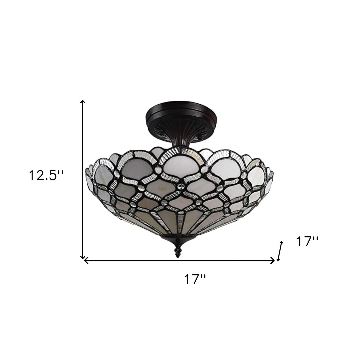 Black and Gray Two Light Tiffany Style Semi Flush Dimmable Ceiling LIght By Homeroots | Chandeliers | Modishstore - 5