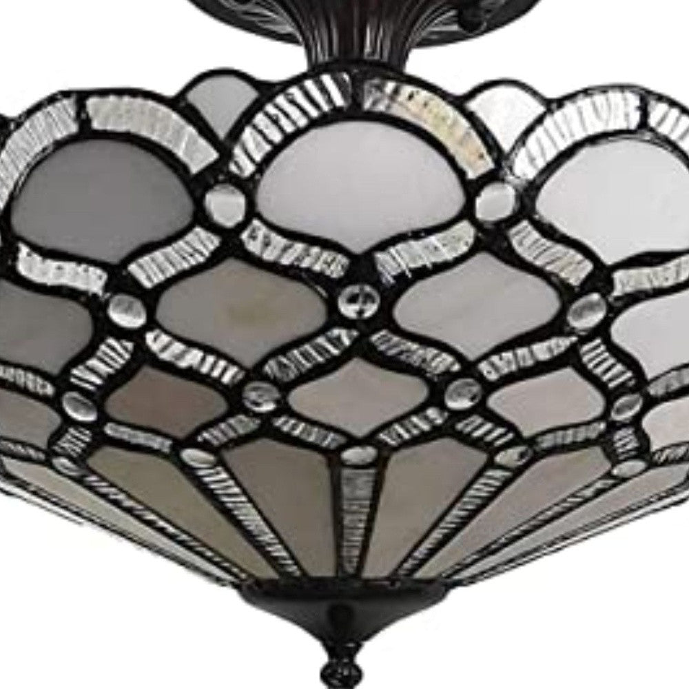Black and Gray Two Light Tiffany Style Semi Flush Dimmable Ceiling LIght By Homeroots | Chandeliers | Modishstore - 2