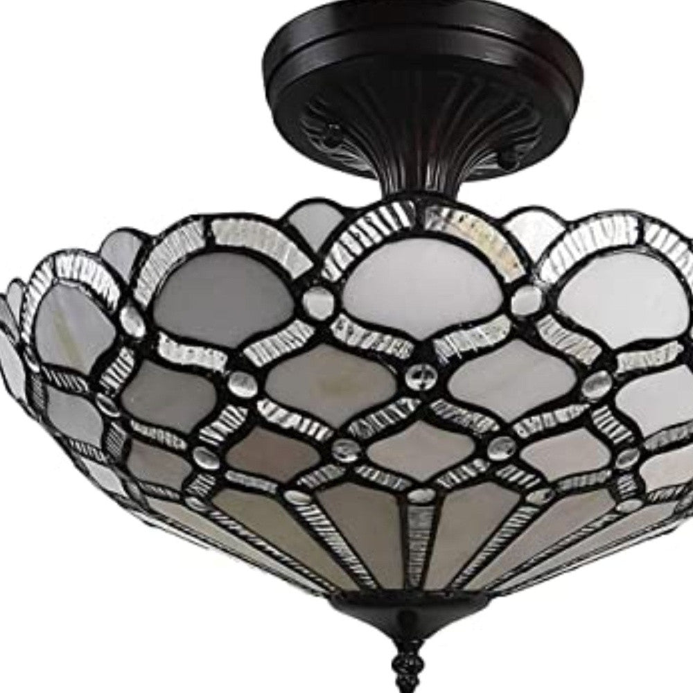 Black and Gray Two Light Tiffany Style Semi Flush Dimmable Ceiling LIght By Homeroots | Chandeliers | Modishstore - 4