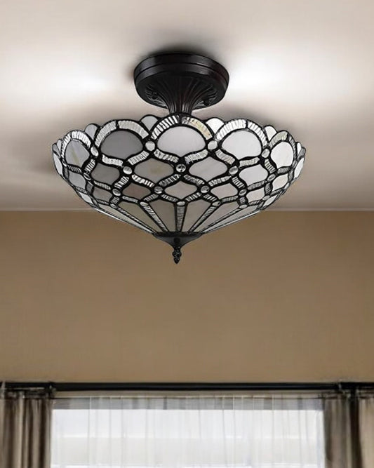 Black and Gray Two Light Tiffany Style Semi Flush Dimmable Ceiling LIght By Homeroots | Chandeliers | Modishstore - 1