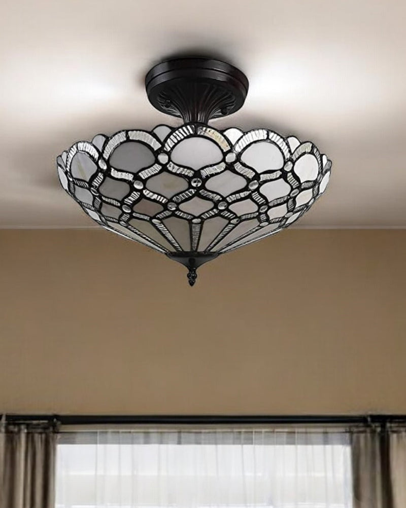 Black and Gray Two Light Tiffany Style Semi Flush Dimmable Ceiling LIght By Homeroots | Chandeliers | Modishstore - 1