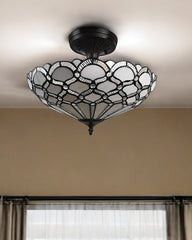 Black and Gray Two Light Tiffany Style Semi Flush Dimmable Ceiling LIght By Homeroots