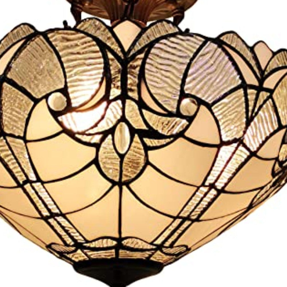 Yellow and Brown Two Light Tiffany Style Semi Flush Dimmable Ceiling Light By Homeroots | Chandeliers | Modishstore - 2