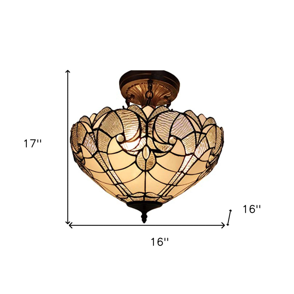 Yellow and Brown Two Light Tiffany Style Semi Flush Dimmable Ceiling Light By Homeroots | Chandeliers | Modishstore - 5