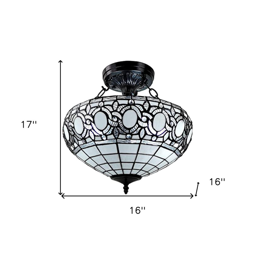 Blue and Black Tiffany Style Two Light Glass Dimmable Semi Flush Ceiling Light By Homeroots | Chandeliers | Modishstore - 6