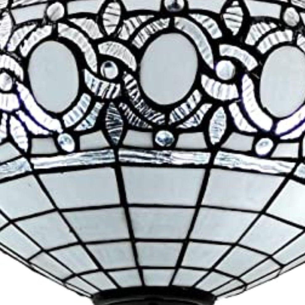 Blue and Black Tiffany Style Two Light Glass Dimmable Semi Flush Ceiling Light By Homeroots | Chandeliers | Modishstore - 4