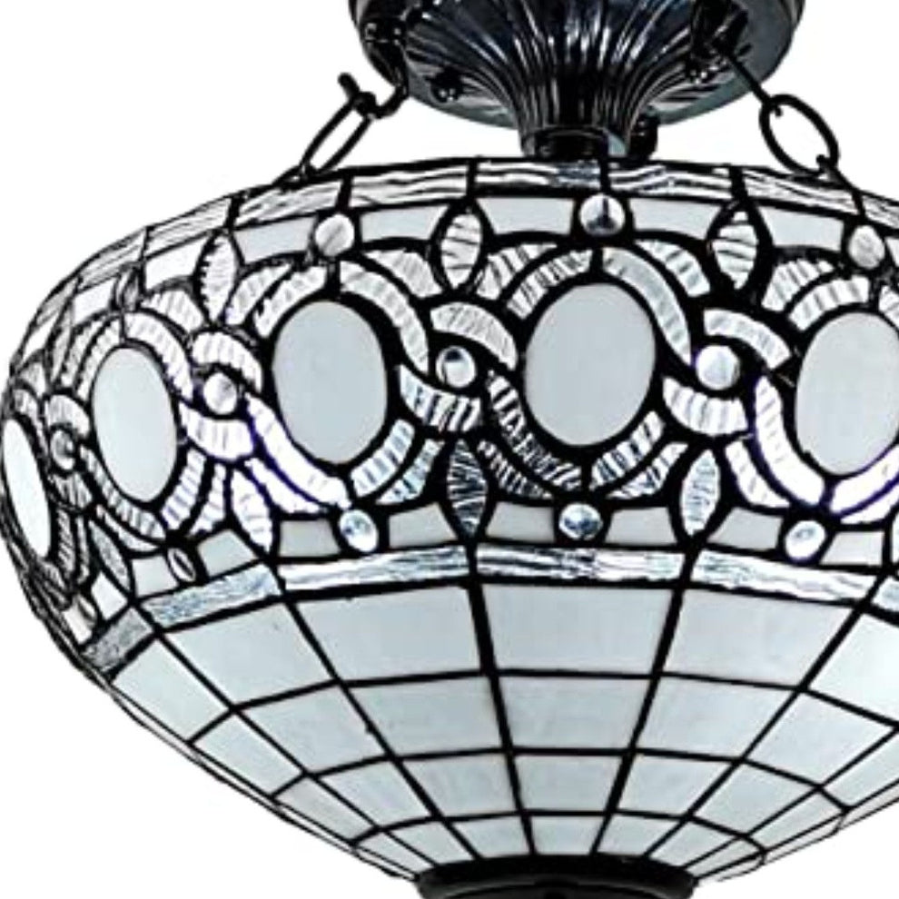 Blue and Black Tiffany Style Two Light Glass Dimmable Semi Flush Ceiling Light By Homeroots | Chandeliers | Modishstore - 5
