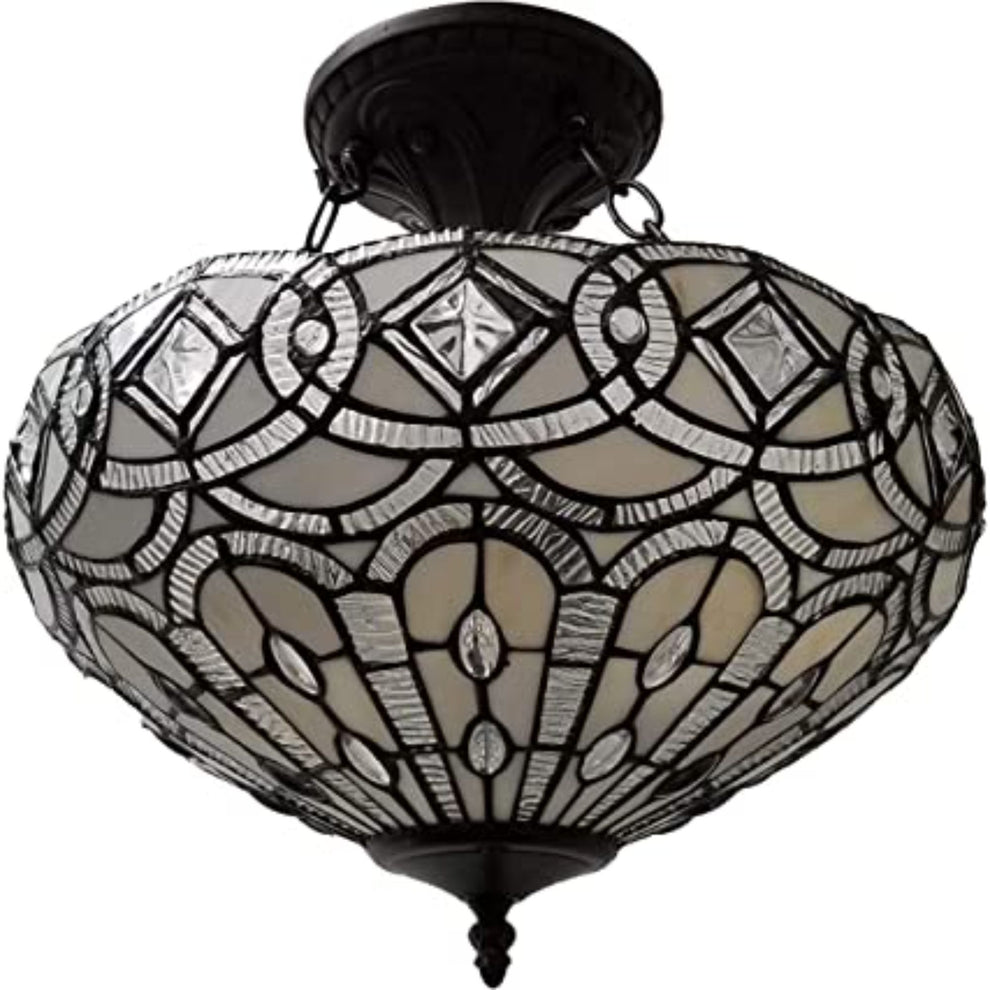 Black and Gray Tiffany Style Two Light Glass Dimmable Semi Flush Ceiling Light By Homeroots | Chandeliers | Modishstore - 3