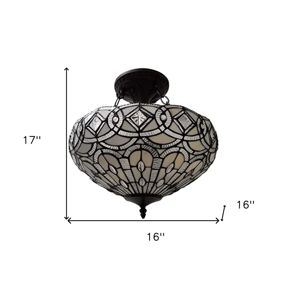 Black and Gray Tiffany Style Two Light Glass Dimmable Semi Flush Ceiling Light By Homeroots | Chandeliers | Modishstore - 5