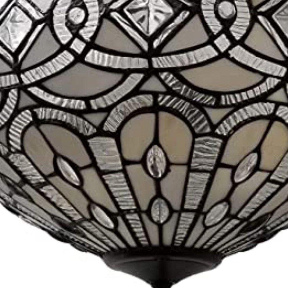 Black and Gray Tiffany Style Two Light Glass Dimmable Semi Flush Ceiling Light By Homeroots | Chandeliers | Modishstore - 2