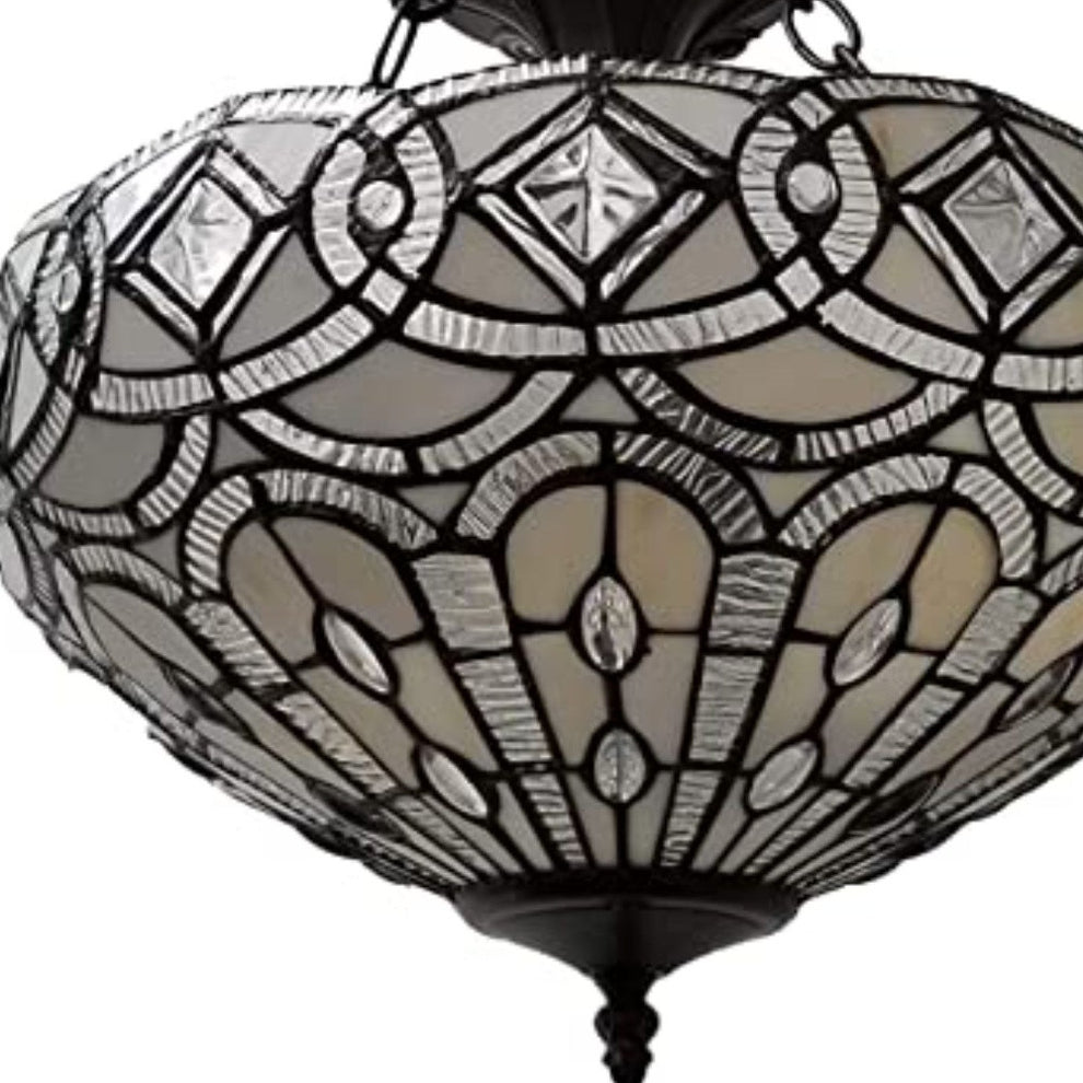 Black and Gray Tiffany Style Two Light Glass Dimmable Semi Flush Ceiling Light By Homeroots | Chandeliers | Modishstore - 4