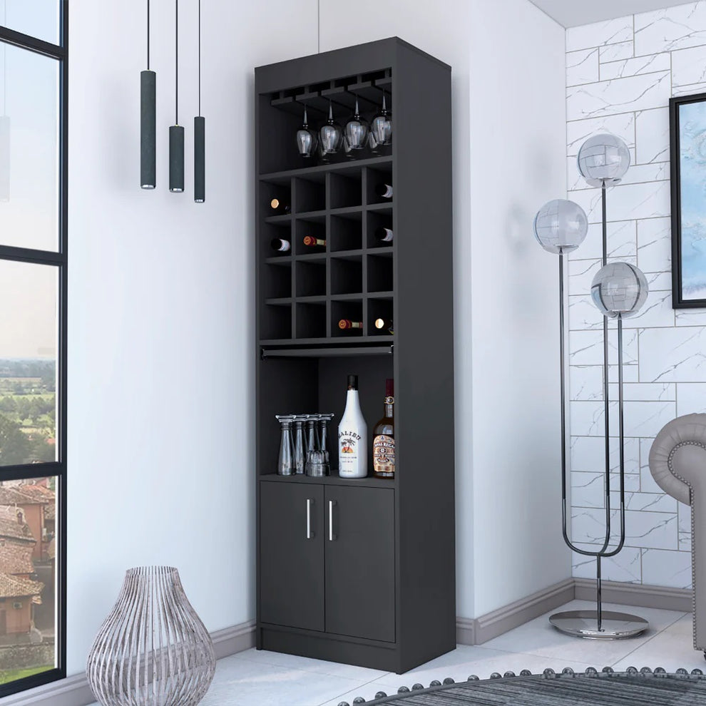 Black Bar Cabinet With Eighteen Shelves By Homeroots | Cabinets | Modishstore - 6