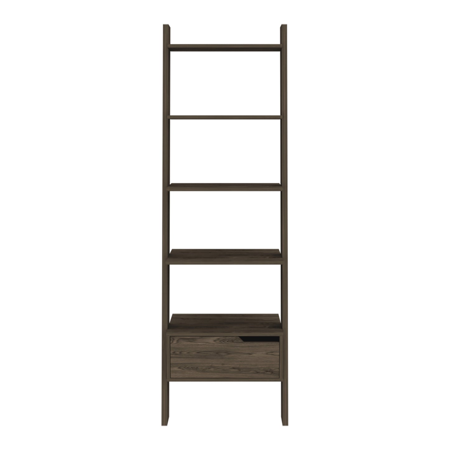 Brown Five Tier Ladder Bookcase with A Drawer By Homeroots | Bookcases | Modishstore - 2