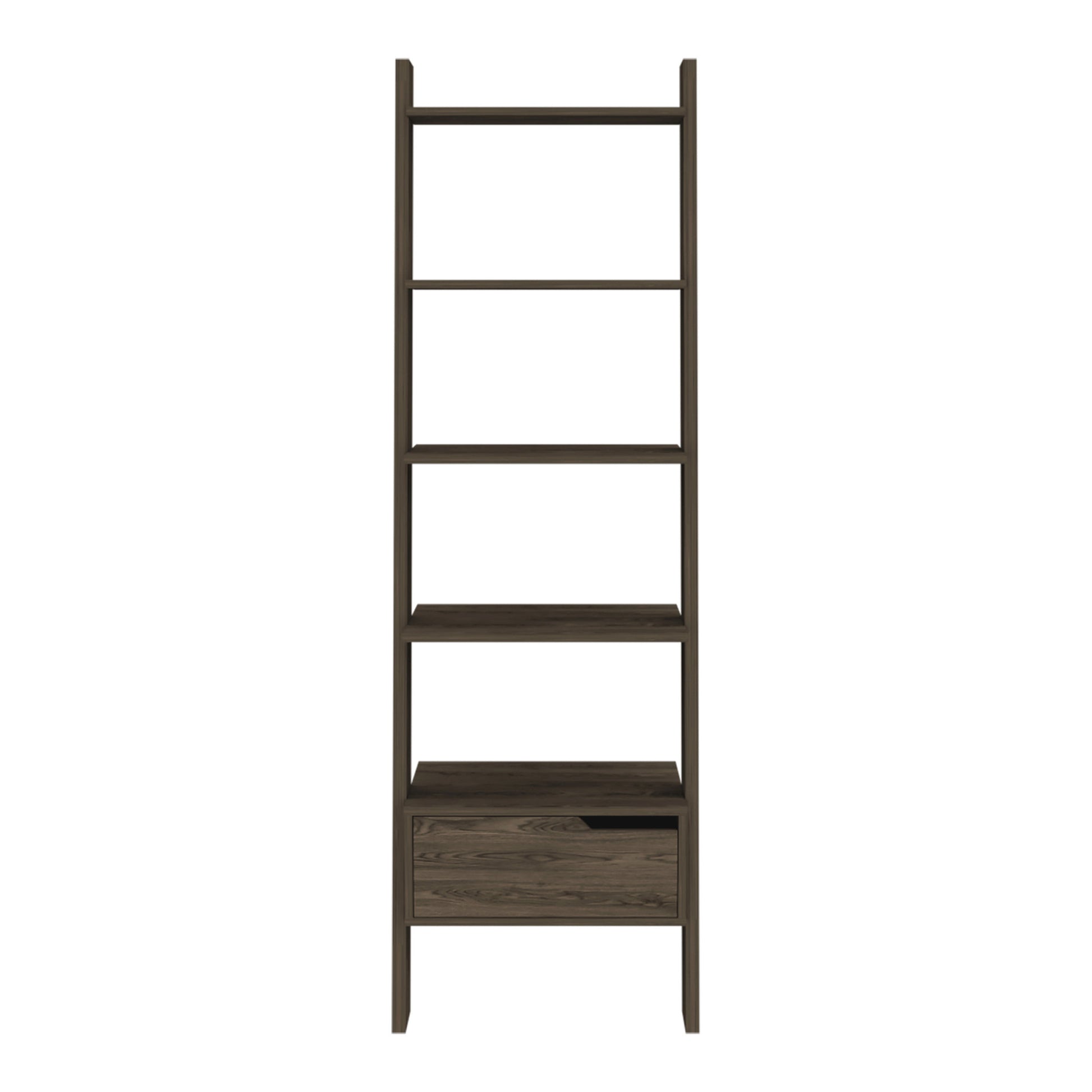 Brown Five Tier Ladder Bookcase with A Drawer By Homeroots | Bookcases | Modishstore - 2