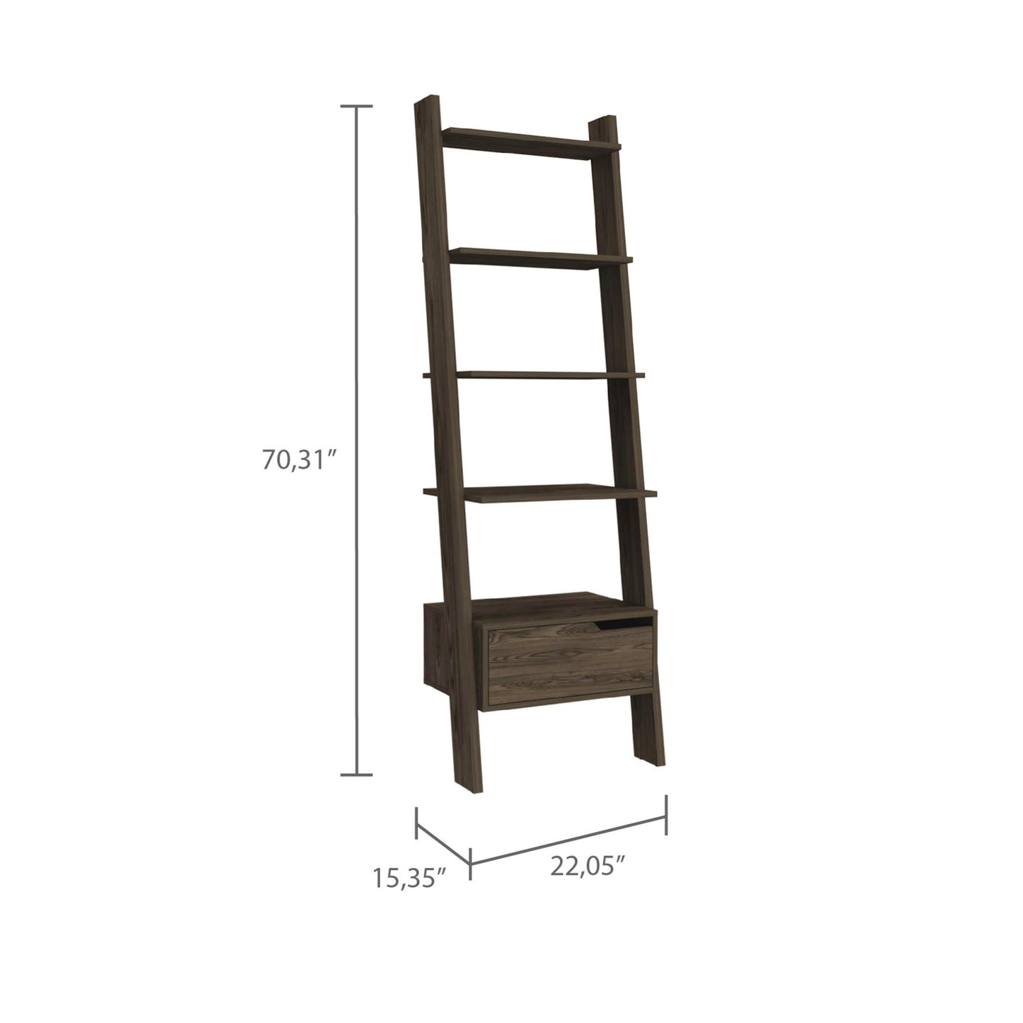 Brown Five Tier Ladder Bookcase with A Drawer By Homeroots | Bookcases | Modishstore - 5