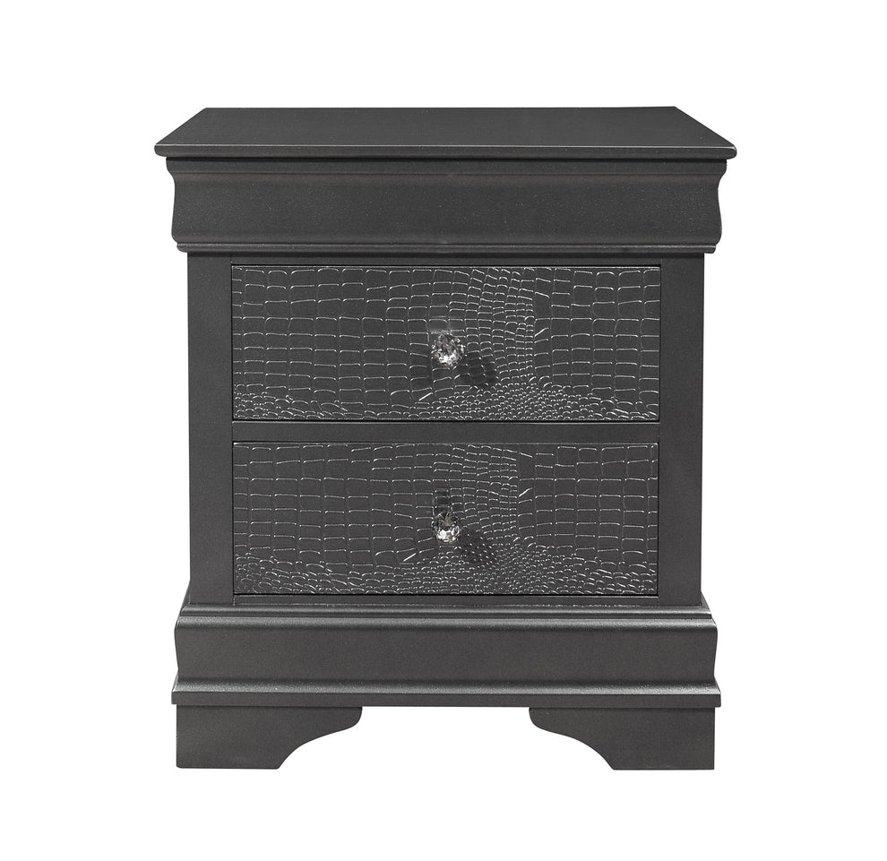 Gray Shagreen Two Drawer Solid Wood Nightstand By Homeroots | Nightstands | Modishstore - 2