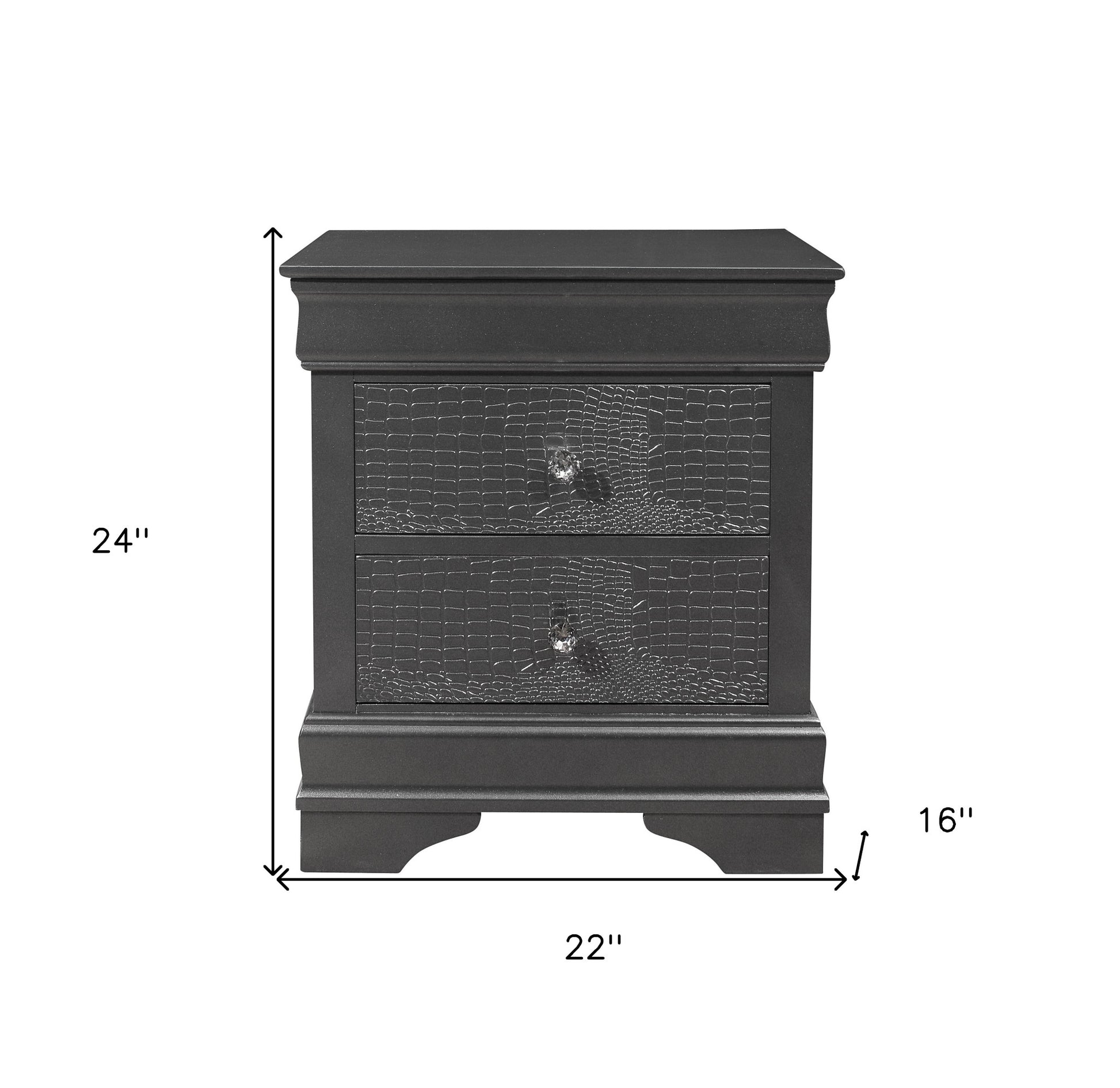 Gray Shagreen Two Drawer Solid Wood Nightstand By Homeroots | Nightstands | Modishstore - 4