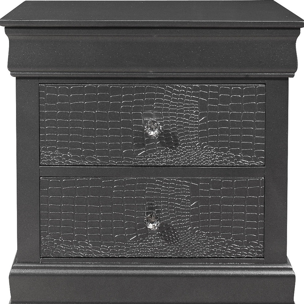Gray Shagreen Two Drawer Solid Wood Nightstand By Homeroots | Nightstands | Modishstore - 3