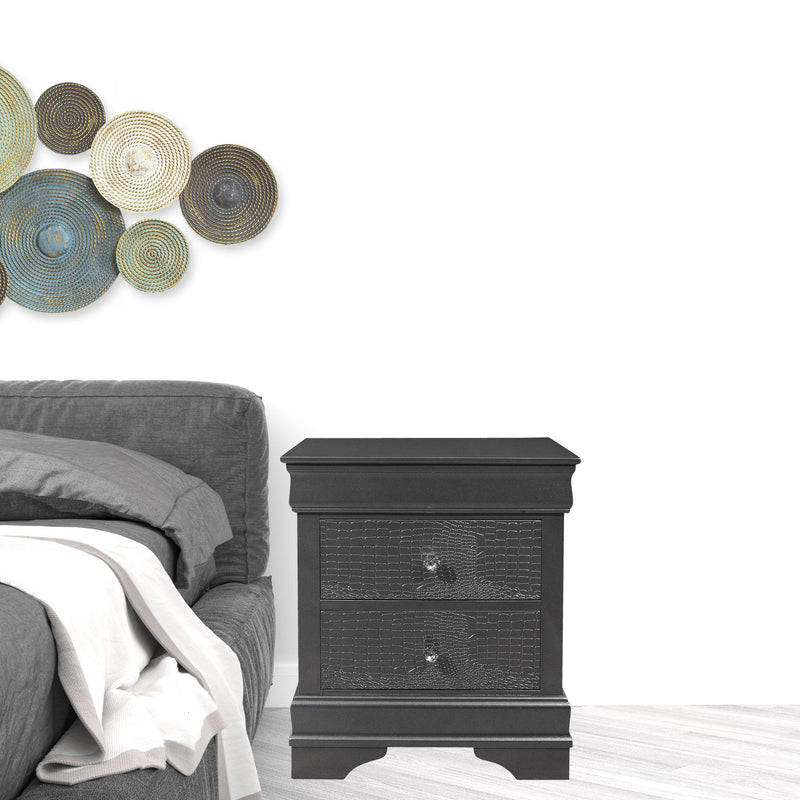 Gray Shagreen Two Drawer Solid Wood Nightstand By Homeroots | Nightstands | Modishstore - 1