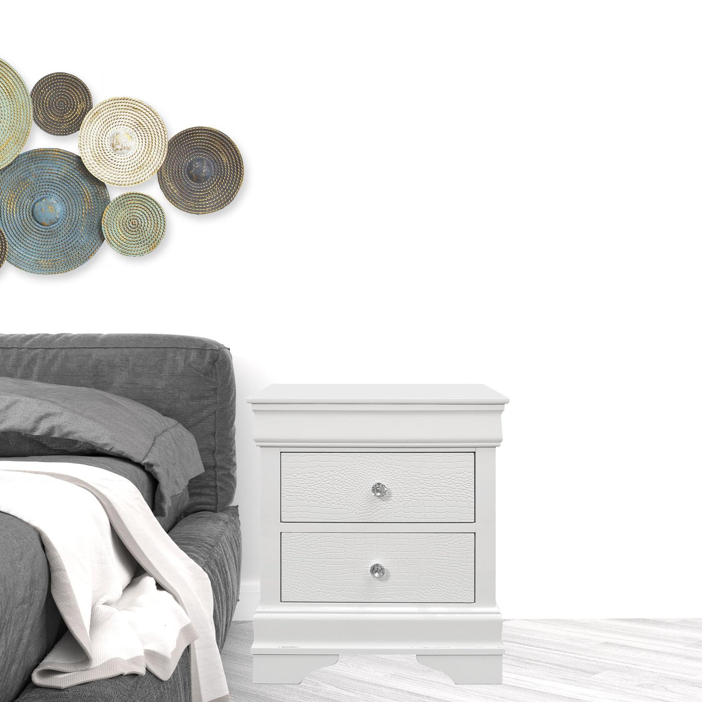 White Shagreen Two Drawer Solid Wood Nightstand By Homeroots | Nightstands | Modishstore - 1