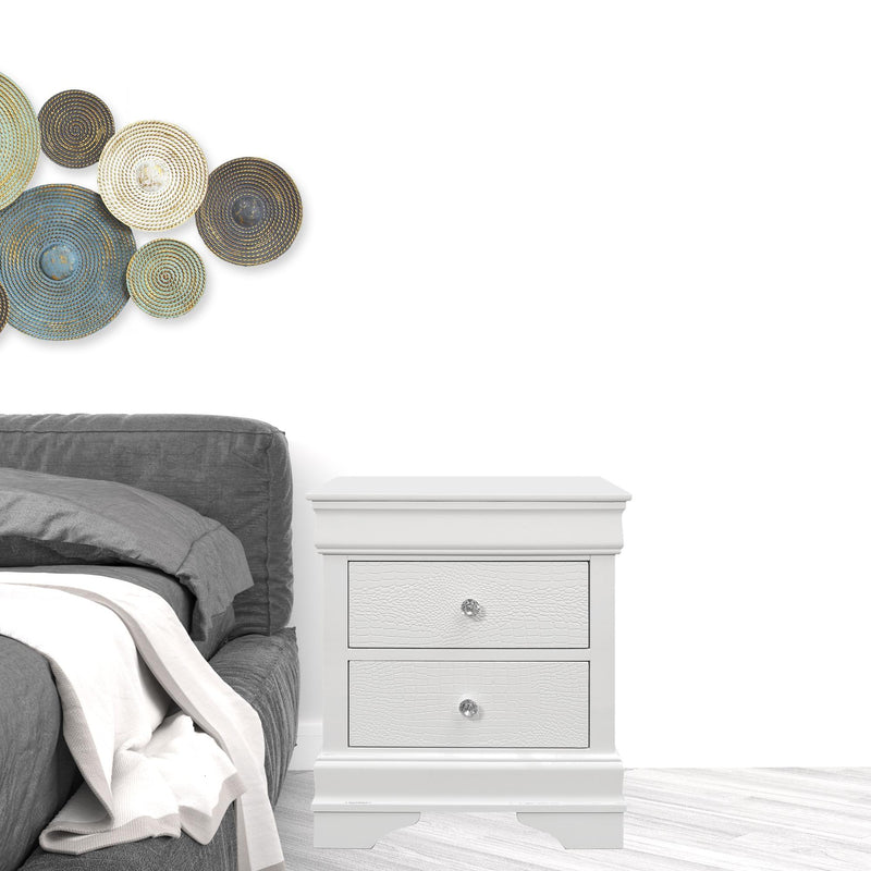 White Shagreen Two Drawer Solid Wood Nightstand By Homeroots | Nightstands | Modishstore - 1