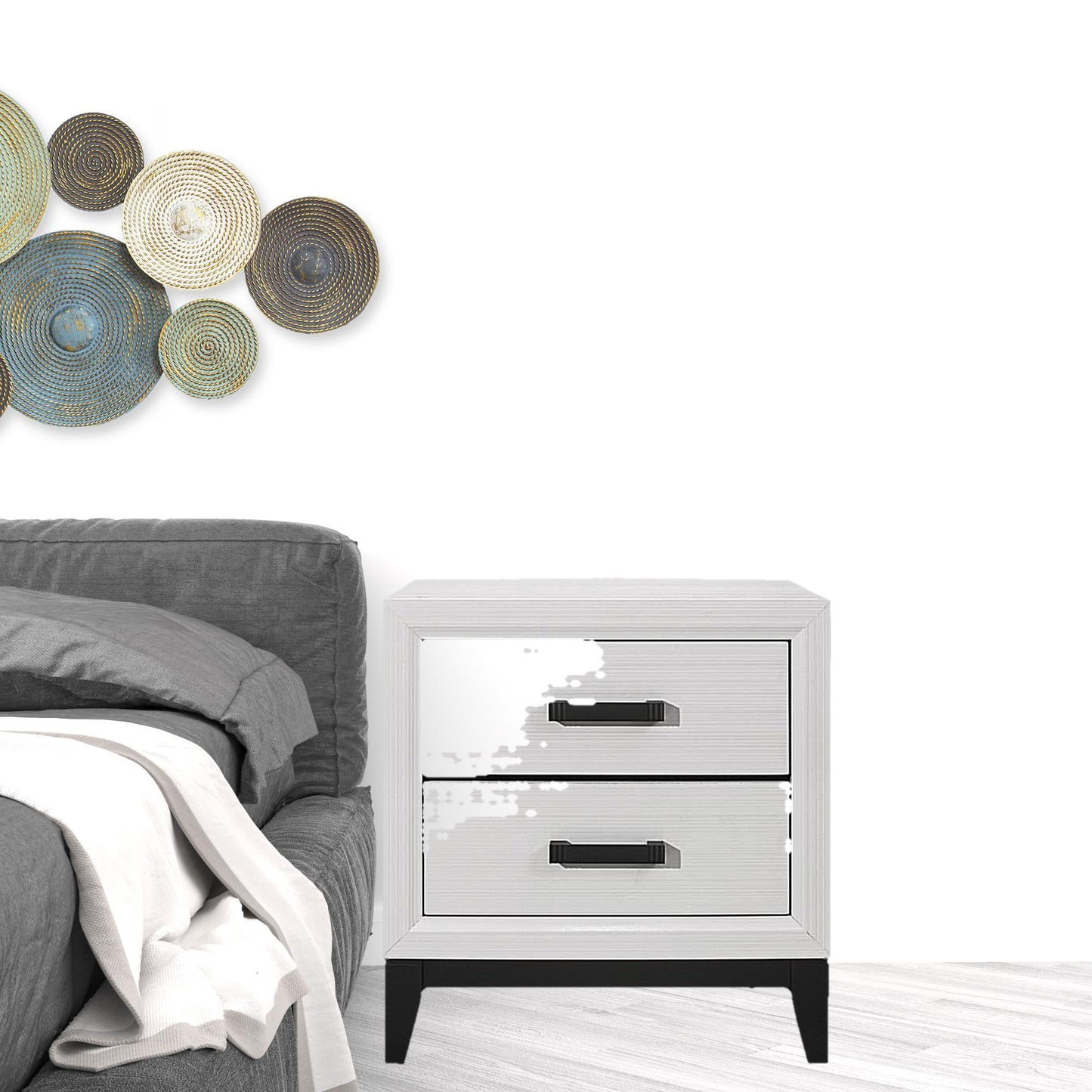 White Two Drawer Nightstand By Homeroots | Nightstands | Modishstore - 1