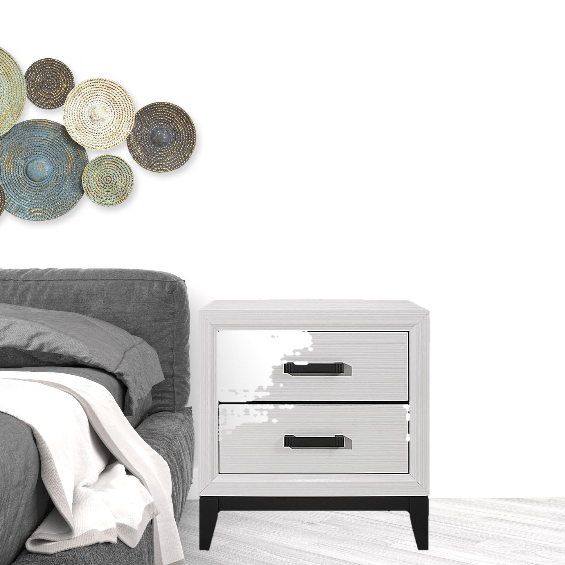 White Two Drawer Nightstand By Homeroots | Nightstands | Modishstore - 1